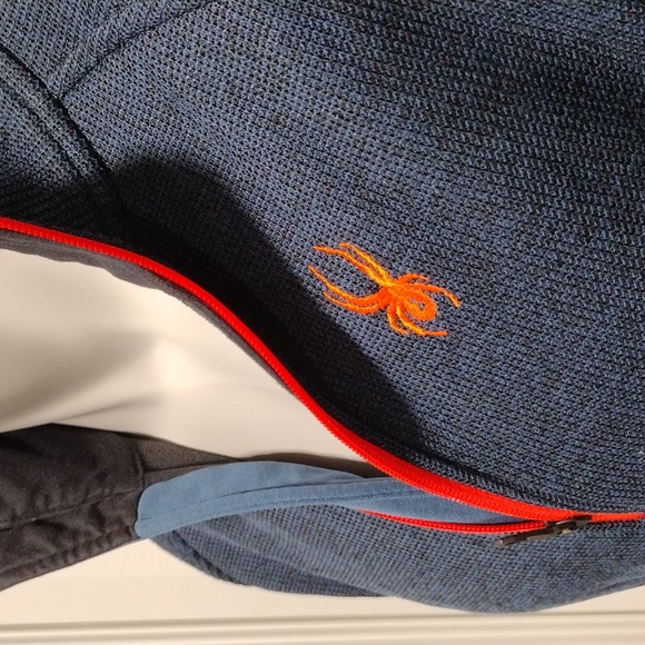 Spyder men's navy blue zip pullover with orange detailing. Medium - Picture 5 of 9